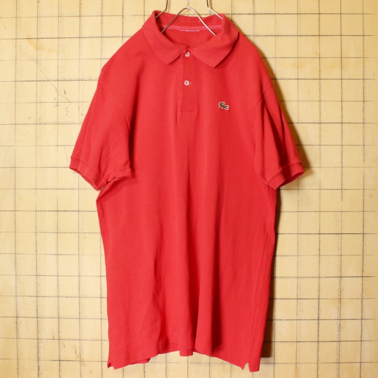 70s 80s フランス製 フレンチラコステ Lacoste 半袖 ポロシャツ レッド メンズML相当 ワンポイント ヨーロッパ古着 033122ss88