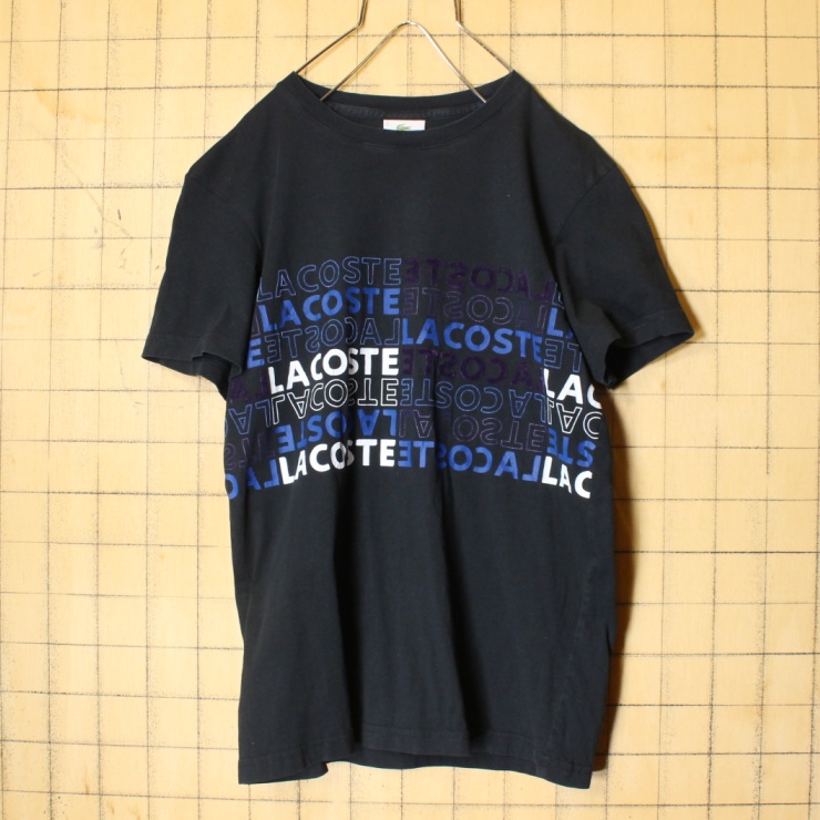 フランス企画 フレンチラコステ Lacoste クルーネック プリント Tシャツ ブラック 半袖 メンズS相当 ヨーロッパ古着