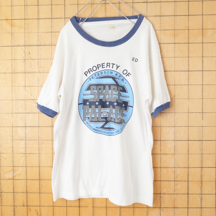 80s USA製 SCREEN STARS PETERSON A.F.B. 半袖リンガーTシャツ ホワイト メンズL アメリカ古着