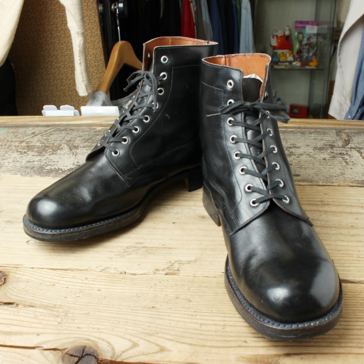 80s 90s EURO レザーアンクルブーツ 44 27.5cm相当 ブラック レースアップ ヨーロッパ古着