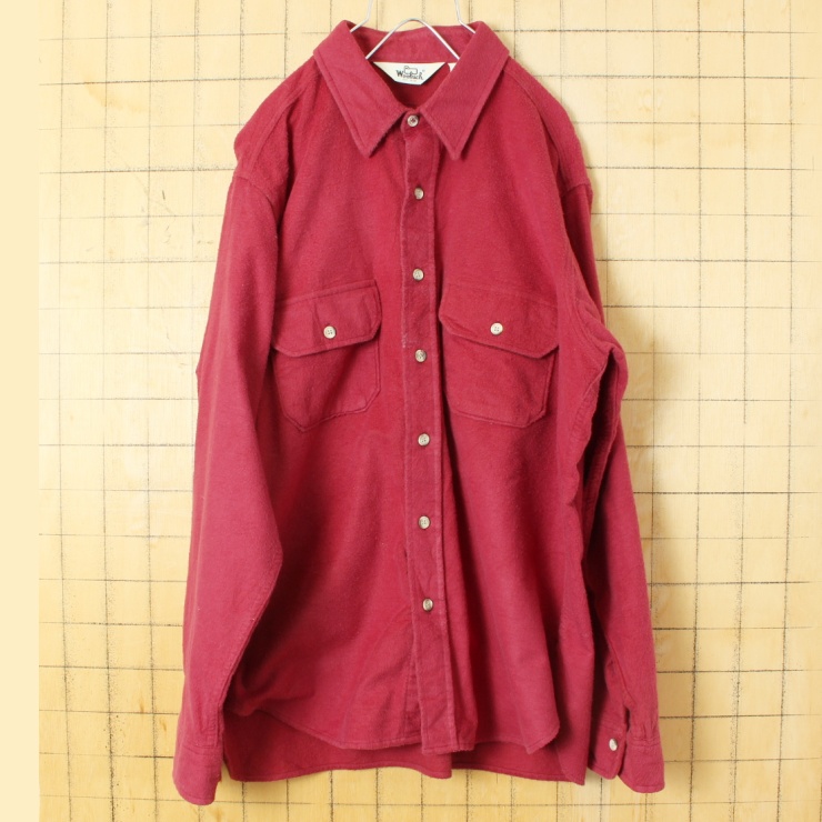 70s 80s USA Woolrich コットン シャモアクロス シャツ ボルドー レッド メンズXL 長袖 アメリカ古着