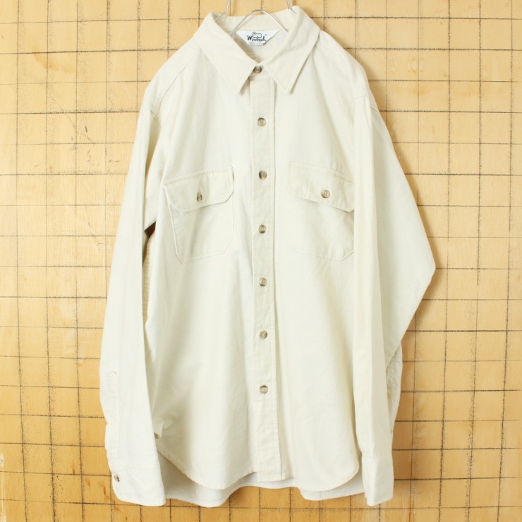 70s 80s USA Woolrich コットン シャモアクロス シャツ オフホワイト メンズL 長袖 アメリカ古着