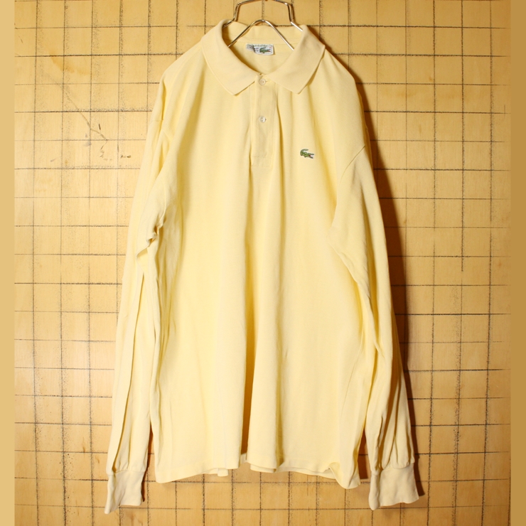 70s フランス製 フレンチラコステ Lacoste 長袖 ポロシャツ イエロー 黄 メンズML相当 ワンポイント ヨーロッパ古着