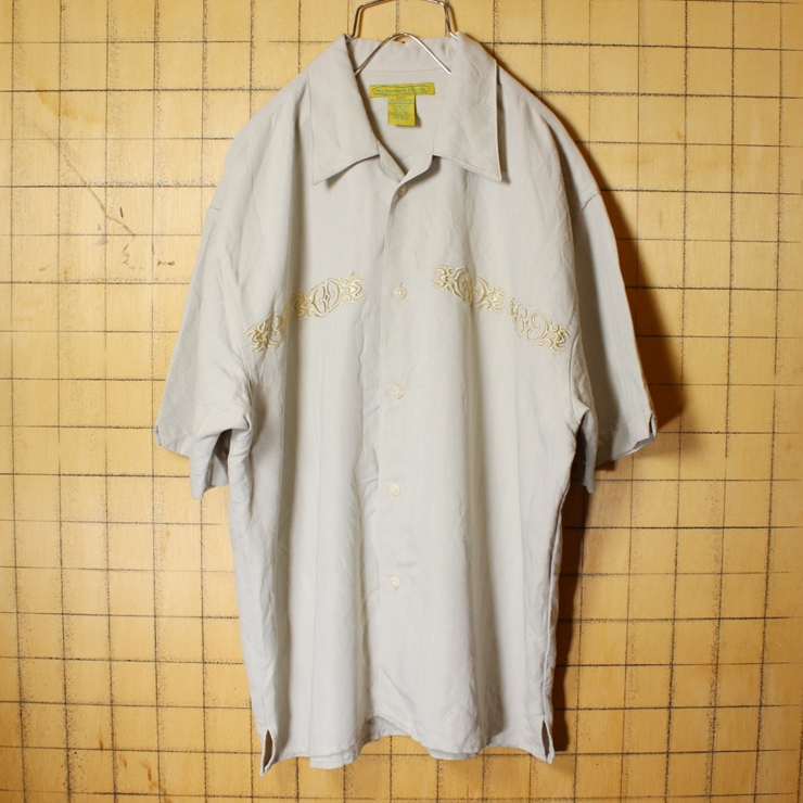 The Havanera Shirt Co. レーヨン ボックス シャツ グレー メンズM 半袖 ヘリンボーン メキシカン キューバ アメリカ古着