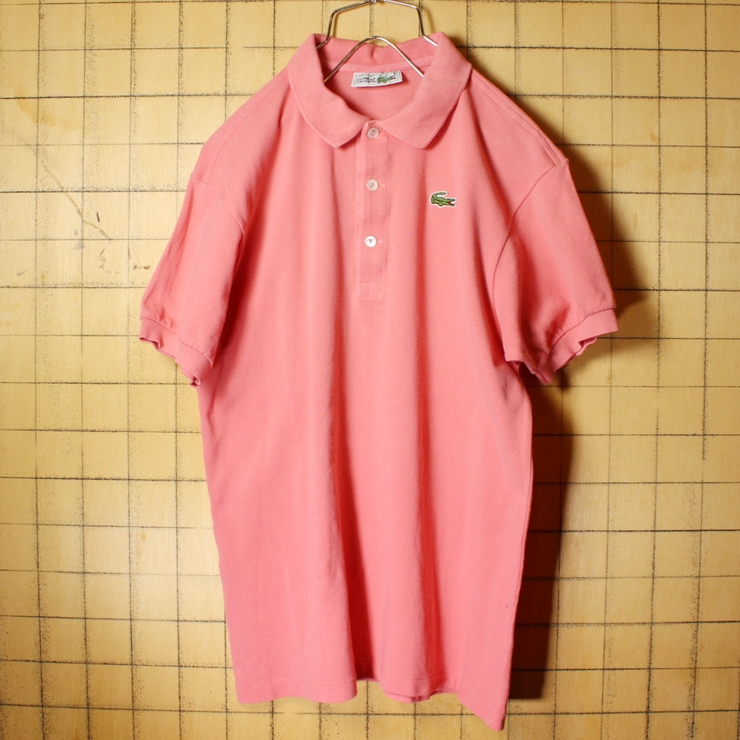 70s 80s フランス製 フレンチラコステ Lacoste 半袖 ポロシャツ ピンク レディースM相当 メンズS相当 ワンポイント ヨーロッパ古着