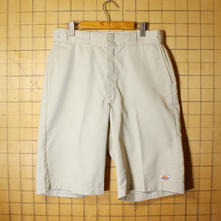 80s USA製 Dickies ディッキーズ ワーク ショーツ ハーフパンツ ベージュ W33相当 TALON ショート 短パン アメリカ古着