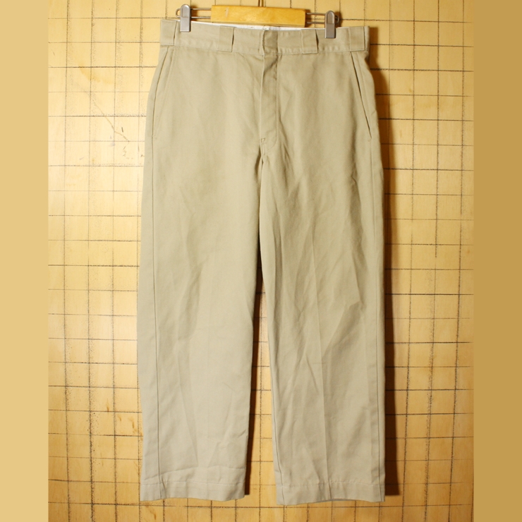 80s USA製 Dickies ディッキーズ 874 ワーク パンツ ベージュ W32相当 TALON アメリカ古着