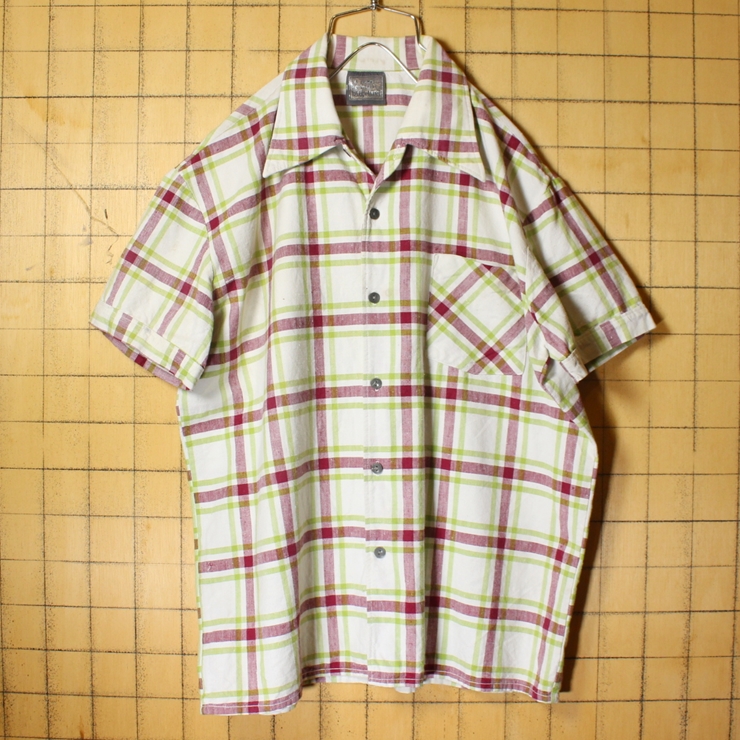 60s 70s EURO BUGELFREI チェック ボックス シャークカラー シャツ