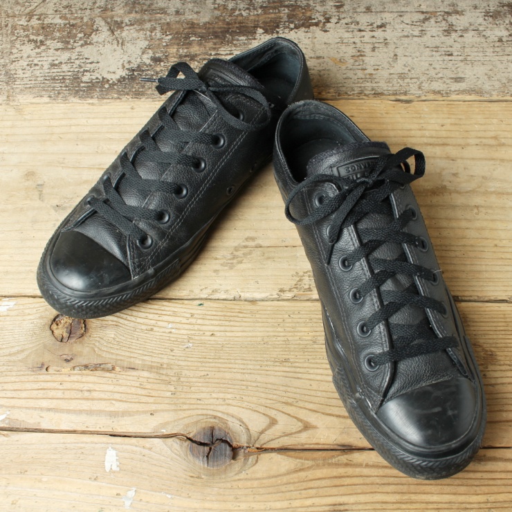 USA converse コンバース ALL STAR オールスター ローカット レザースニーカー シューズ 26.5cm ブラック アメリカ古着