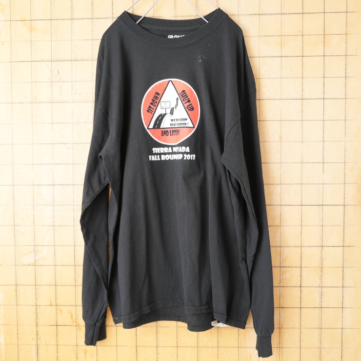 USA GILDAN 両面プリント長袖Tシャツ ロンT ブラック メンズL アメリカ古着