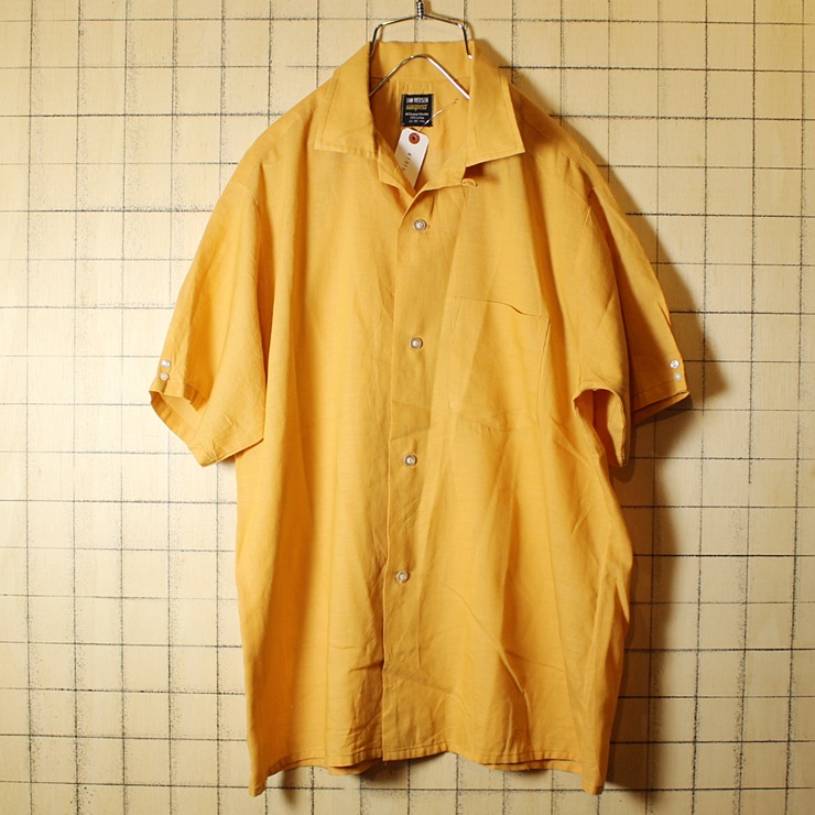 60s Van Heusen ビンテージ オープンカラー ボックスシャツ オレンジ メンズM 無地 開襟 半袖 古着 ヴァンヒューゼン