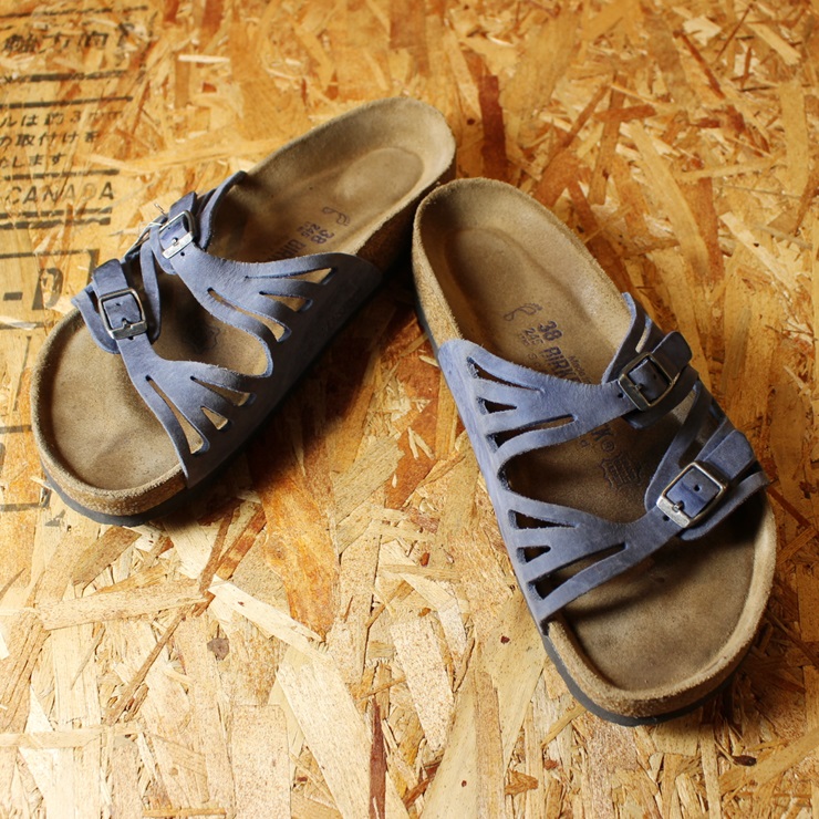 BIRKENSTOCK ビルケンシュトック GRANADA グラナダ ドイツ製 古着 ネイビー コンフォート レザーサンダル 24.5cm