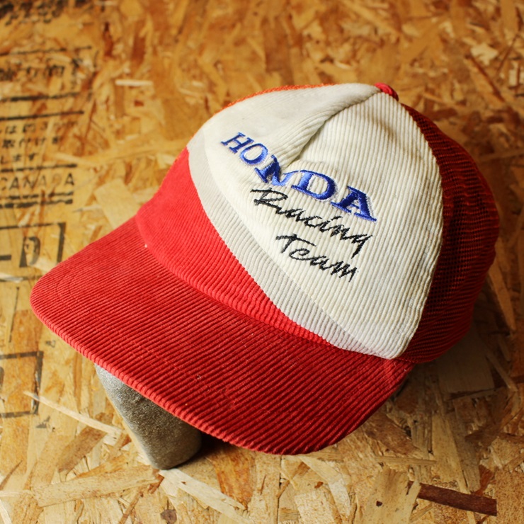 古着 メッシュキャップ 帽子 レッド HONDA Racing Team 刺繍 コーデュロイ フリーサイズ オフィシャル