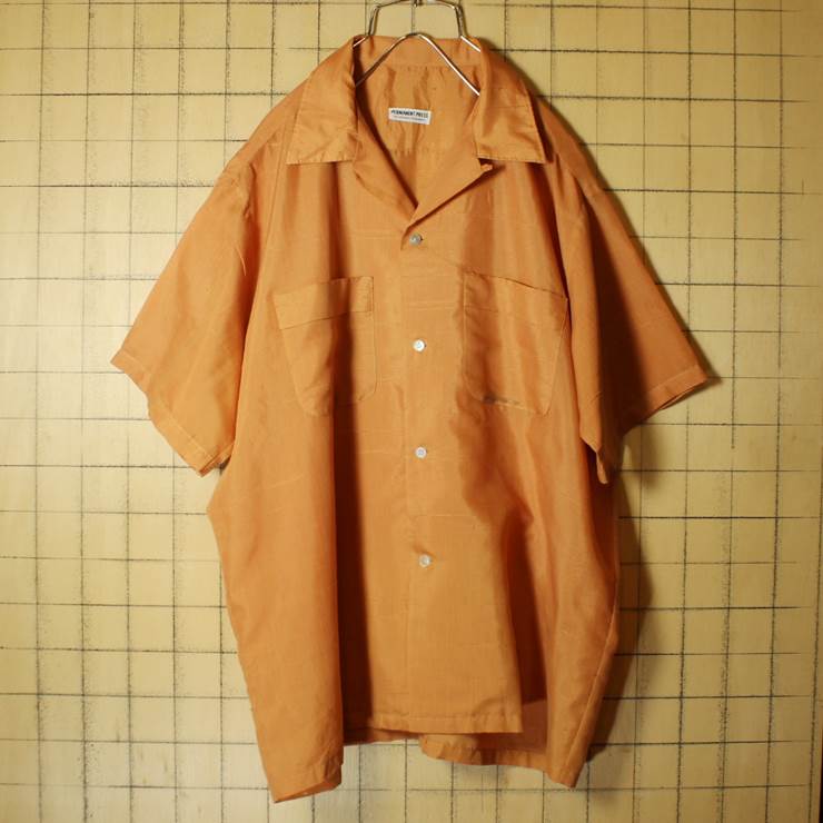 USA製 60s 半袖 ボックス オープンカラー シャツ オレンジ ライトフランネル メンズXL相当 開襟 ビンテージ 古着 042419ss107