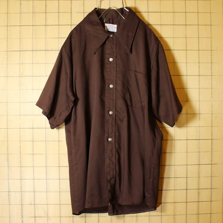 USA製 60s 70s DONLIN 半袖 ボックスシャツ ブラウン ライトフランネル メンズL ビンテージ 古着 042419ss113
