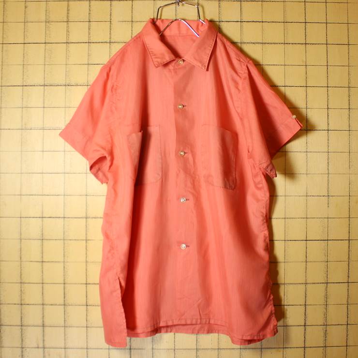 USA製 60s 半袖 ボックスシャツ ピンク ライトフランネル メンズS相当 ビンテージ 古着 042419ss115