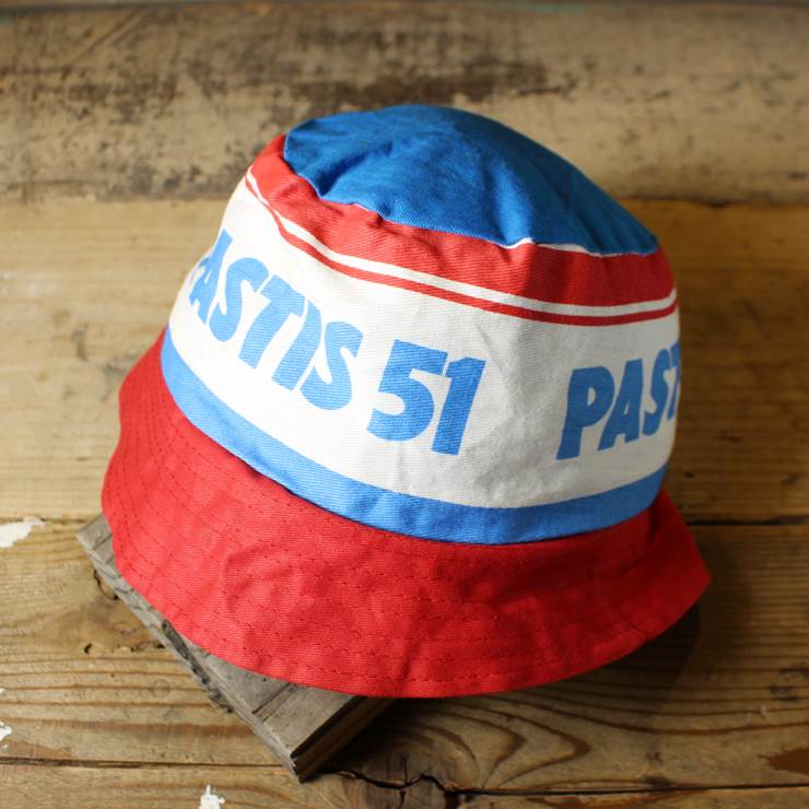 PASTIS51 プリント コットン バケット ハット レッド ブルー 古着 メンズ レディース サファリ 帽子