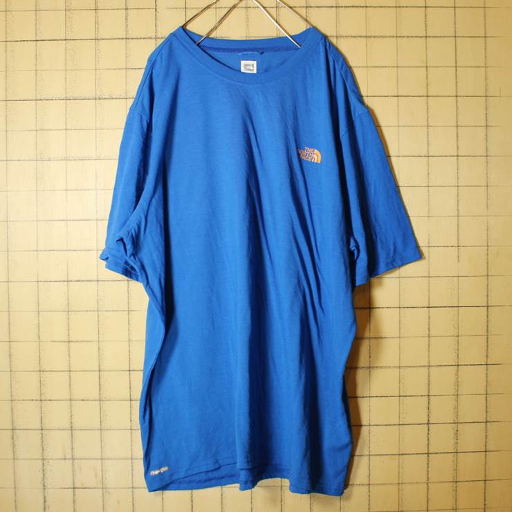 The North Face ノースフェイス ロゴ プリント Tシャツ 半袖 ブルー メンズXL 古着 インナー VaporWick