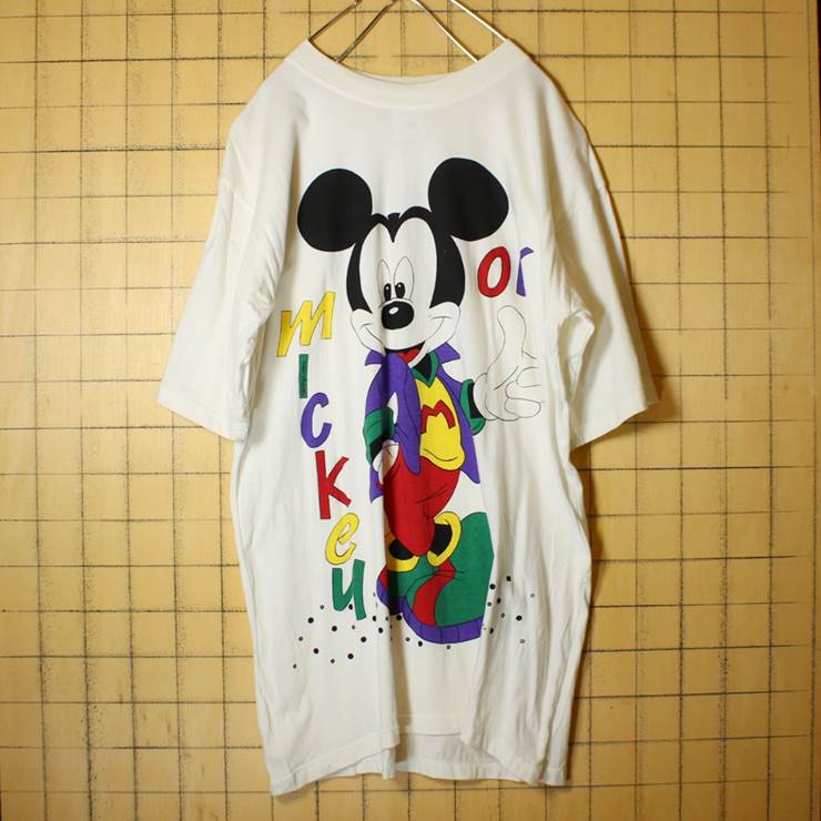 ヨーロッパ ミッキーマウス Tシャツ mickey OK 半袖 ホワイト メンズML相当 WALT DISNEY CO 古着