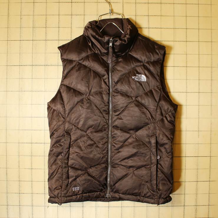 NorthFace ノースフェイス 550フィル ダウンベスト レディースM 古着 ブラウン