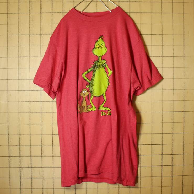 THE GRINCH グリンチ プリント 半袖 Tシャツ レッド メンズL 古着 Dr.Seuss