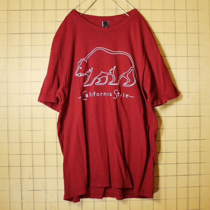 USA製 vivix659 California Style プリント 半袖 Tシャツ エンジ レッド メンズXL 古着