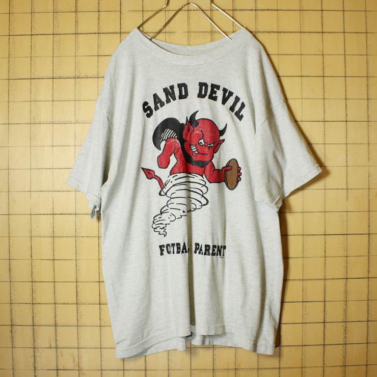 FRUIT OF THE LOOM SAND DEVIL プリント 半袖 Tシャツ 杢ブルー ホワイト メンズL 古着