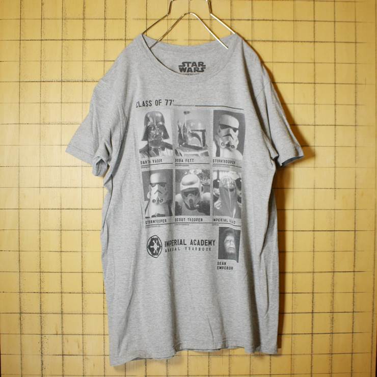 STAR WARS CLASS OF 77' ダースベーダー プリント 半袖 Tシャツ 霜降り杢グレー メンズM 古着