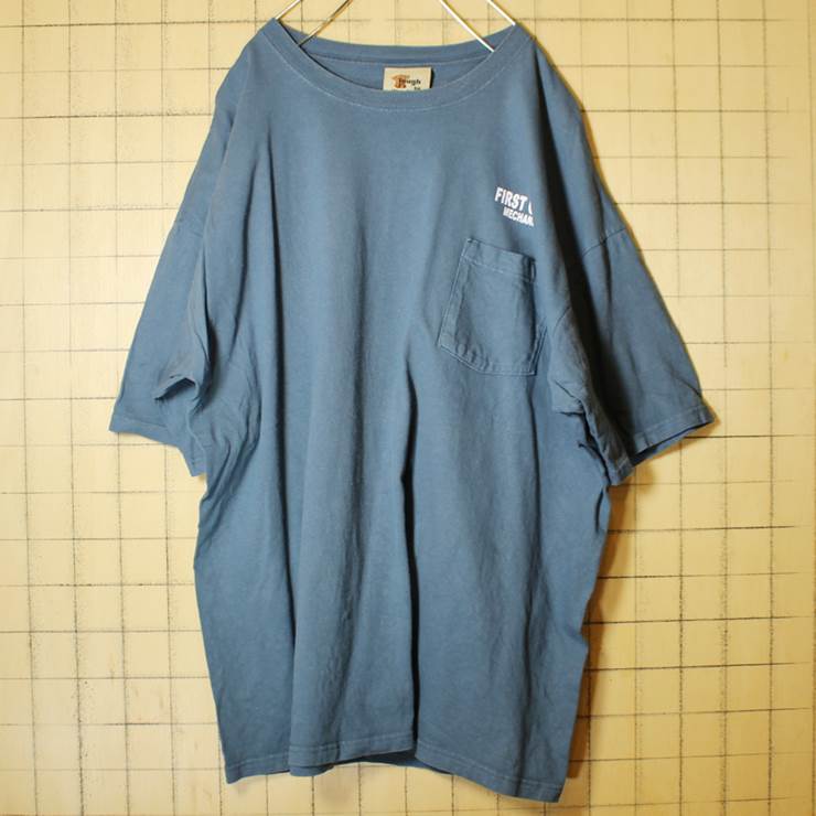 ビッグシルエット 両面プリント ポケT 半袖 Tシャツ スモークブルー メンズ2XL ビッグサイズ 古着 WearGuard