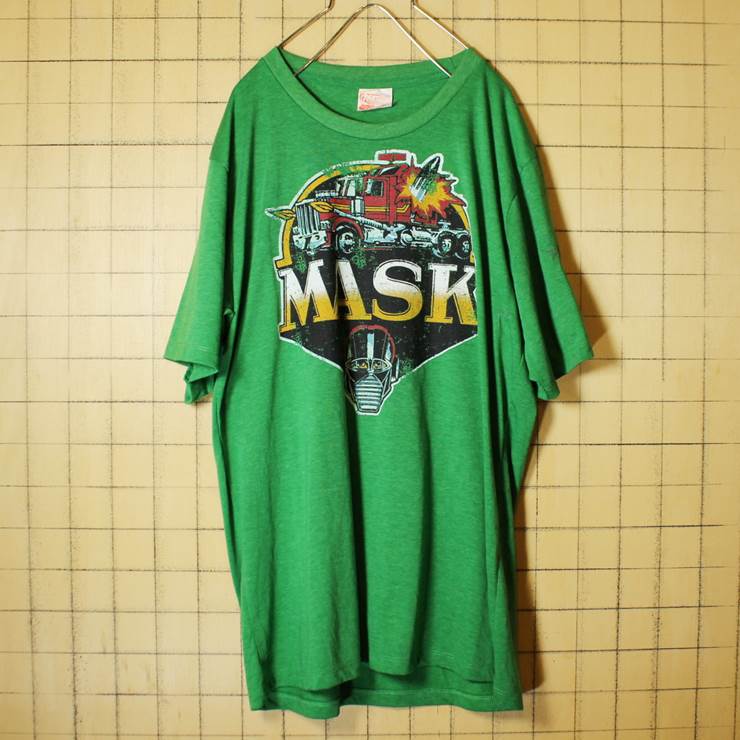MASK プリント 半袖 Tシャツ グリーン メンズL 古着 Phoenix