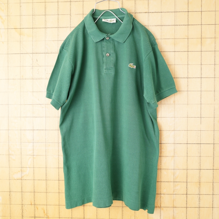 70s 80s フランス製 フレンチラコステ Lacoste ポロシャツ グリーン メンズM相当 ワンポイント 半袖 ヨーロッパ古着 031926ss123