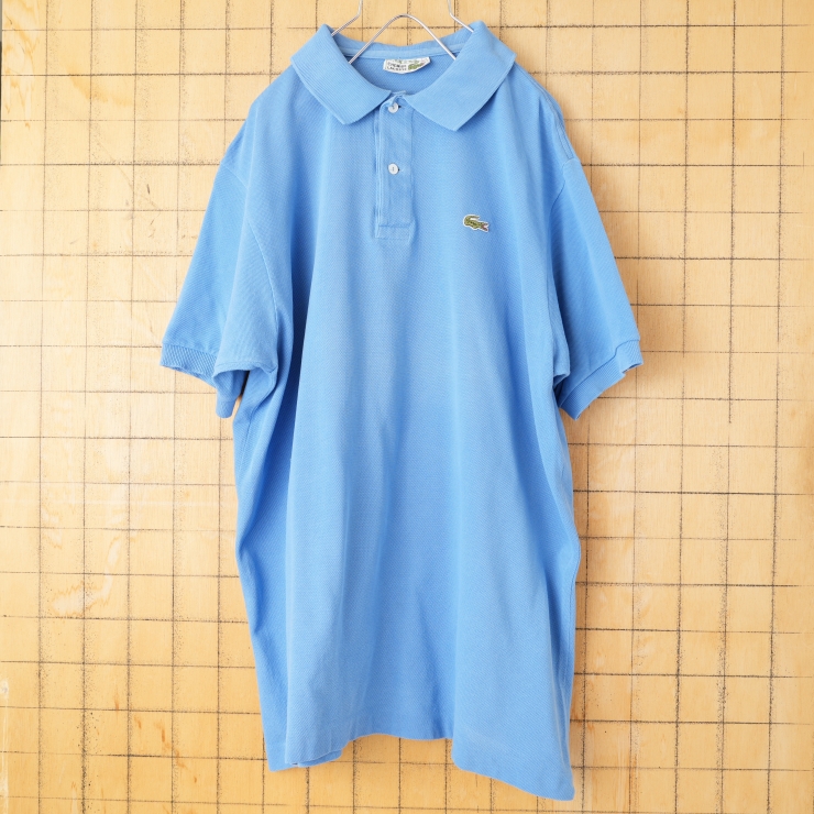 70s 80s フランス製 フレンチラコステ Lacoste ポロシャツ ライトブルー メンズL相当 ワンポイント 半袖 ヨーロッパ古着