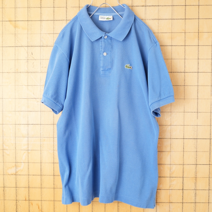 70s 80s フランス製 フレンチラコステ Lacoste ポロシャツ ブルー メンズM相当 ワンポイント 半袖 ヨーロッパ古着