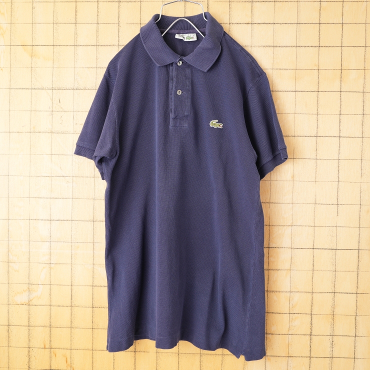 70s 80s フランス製 フレンチラコステ Lacoste ポロシャツ ネイビー ブルー メンズS相当 ワンポイント 半袖 ヨーロッパ古着