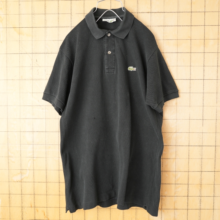 70s 80s フランス製 フレンチラコステ Lacoste ポロシャツ ブラック メンズM相当 ワンポイント 半袖 ヨーロッパ古着