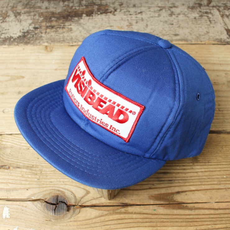 80s 90s USA ViSiBEAD コットン キャップ 帽子 ブルー フリーサイズ アメリカ古着