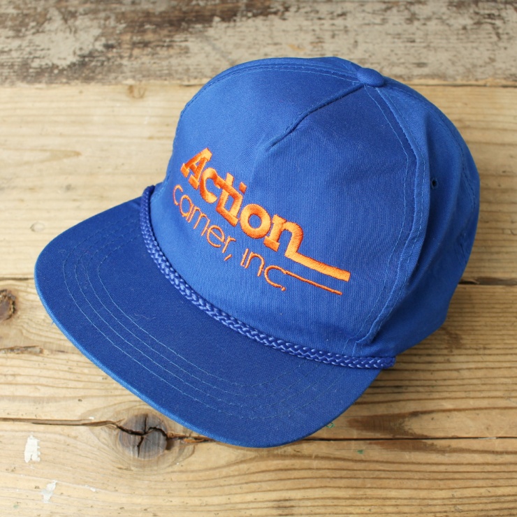80s 90s USA Action camer,inc コットン キャップ 帽子 ブルー フリーサイズ アメリカ古着