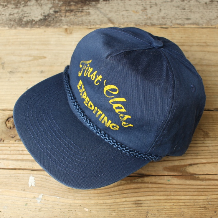 80s 90s USA First Class EXPEDITING コットン キャップ 帽子 ネイビー ブルー フリーサイズ アメリカ古着