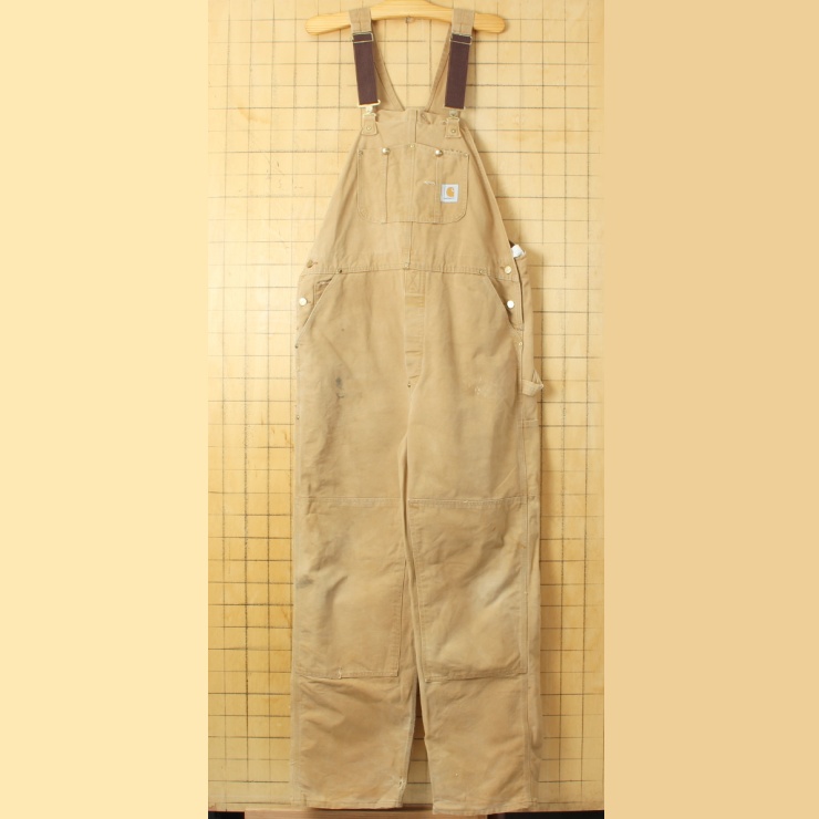 90s USA製 carhartt カーハート ダブルニー ダックオーバーオール ブラウン W42相当 アメリカ古着