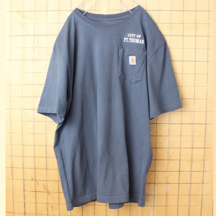 USA carhartt カーハート ポケット Tシャツ 半袖 刺繍 グレー メンズL アメリカ古着