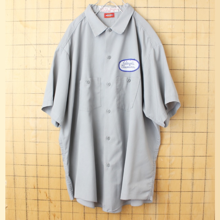 ビッグサイズ 60s USA製 Dickies ディッキーズ ワッペン ワーク シャツ グレー メンズXL相当 半袖 アメリカ古着