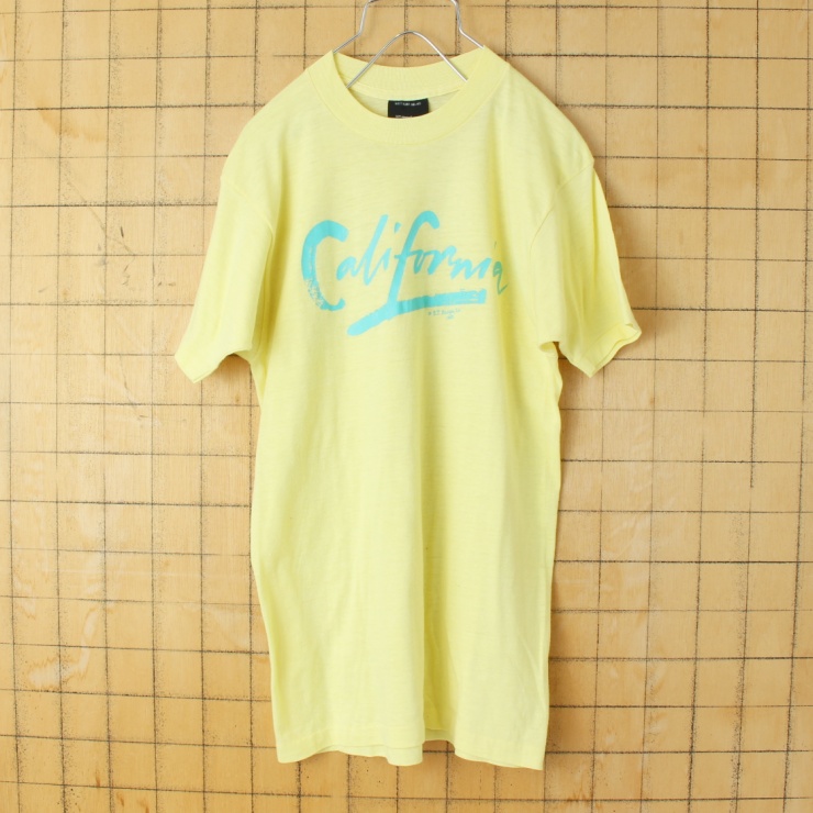 80s USA製 California プリント 半袖 Tシャツ イエロー メンズM アメリカ古着