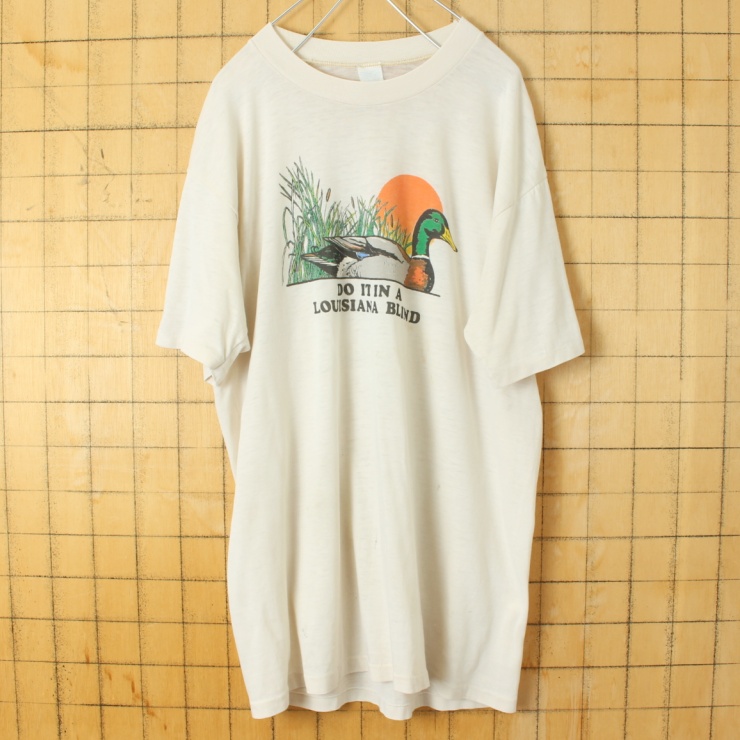 70s 80s USA製 DIAMOND G カモ プリント 半袖 Tシャツ ベージュ メンズL アメリカ古着