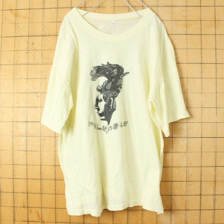 80s 90s USA PALENQUE プリント 半袖 Tシャツ イエロー メンズXL アメリカ古着