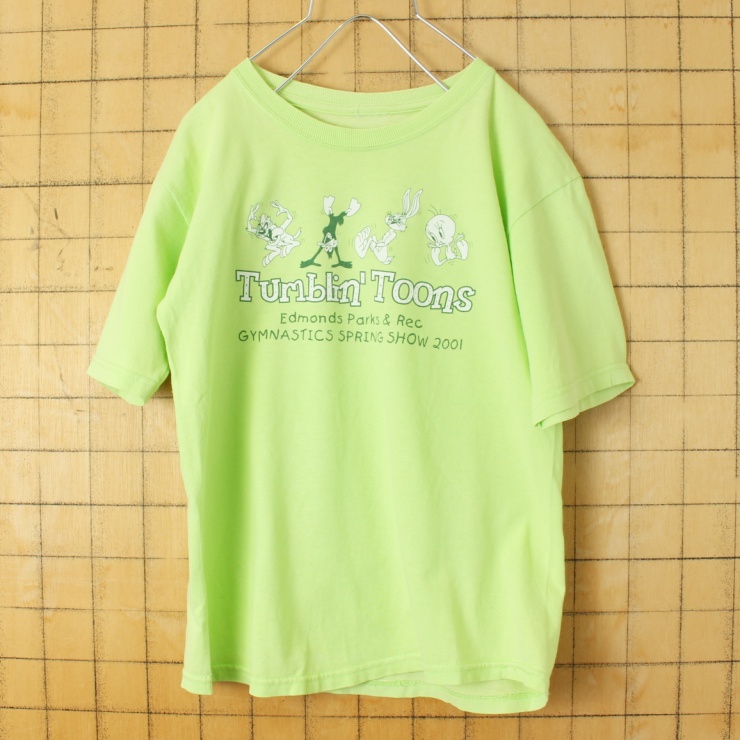 USA ルーニーテューンズ バッグスバニー トゥイーティー ダフィーダック 半袖 Tシャツ ライトグリーン メンズS相当 アメリカ古着