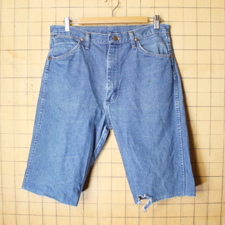 70s 80s USA製 Wrangler ラングラー カットオフ デニム ショートパンツ ブルー W35 アメリカ古着