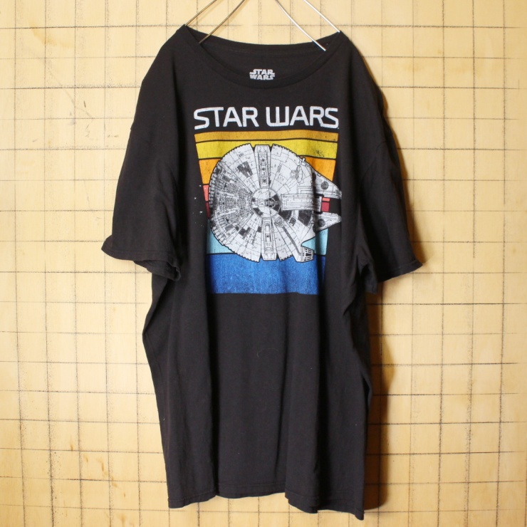 USA STAR WARS スターウォーズ ミレニアム ファルコン プリント Tシャツ ブラック 半袖 メンズXL アメリカ古着