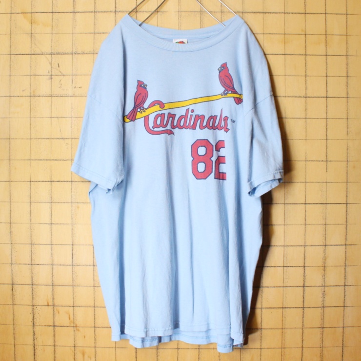 USA FRUIT OF THE LOOM Cardinals カージナルス WORLD SERIES 1982 両面プリント Tシャツ ライトブルー 半袖 メンズXL アメリカ古着