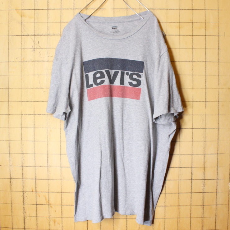 ビッグサイズ Leivi's リーバイス ロゴ プリント Tシャツ グレー 半袖 メンズXXL アメリカ古着