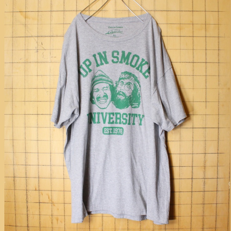 USA CHEECH & CHONG'S Up in Smoke Shirt チーチ&チョン プリント Tシャツ グレー 半袖 メンズXL アメリカ古着